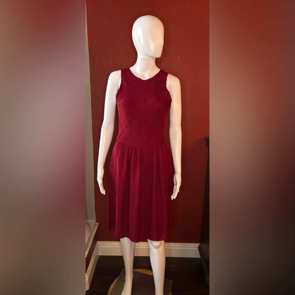 Ulla Johnson Red Silk Blend Sample Textured Midi Dress. See measurements